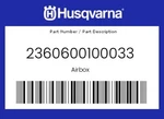 Husqvarna Genuine Airbox - 2360600100033. Fixed Price $15.67.
