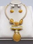 Mustard Yellow Teardrop Pendant Handmade Resin Necklace Earrings. Fixed Price $28.00.