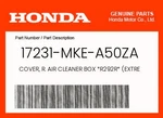 Honda Genuine Cover, R. Air Cleaner Box *R292R* (extreme Red) 17231-MKE-A50ZA. Fixed Price $38.83.