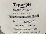 New Genuine Triumph T2202450 Filter, Air. Fixed Price $75.60.