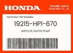 Honda Genuine Impeller, Water Pump 19215-HP1-670. Fixed Price $47.37.
