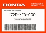 Honda Genuine Element, Air Cleaner 17211-KFB-000. Fixed Price $24.34.