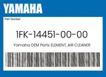 Yamaha Genuine Element, Air Cleaner 1FK-14451-00-00. Fixed Price $35.25.