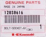 Genuine Kawasaki Socket Bolt Part Number - 120S0616. Fixed Price $12.99.